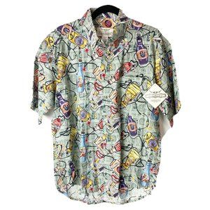 VTG Longhorn Texas Med Button Up Mens Shirt Beer